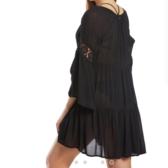 O’Neill Saltwater Solids Bell Sleeve Coverup Tunic Dress in Black size Large - Picture 3 of 7